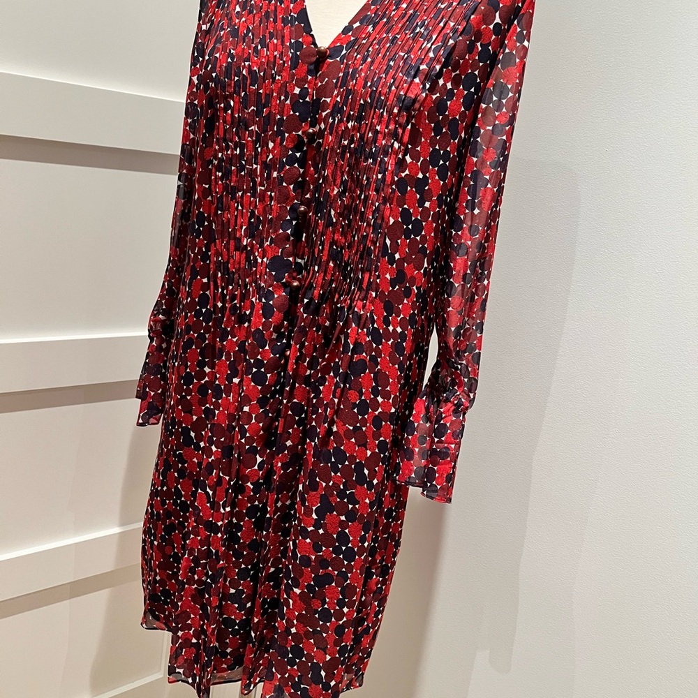 Diane Von Furstenberg Red and Black V-Neck Midi Dress